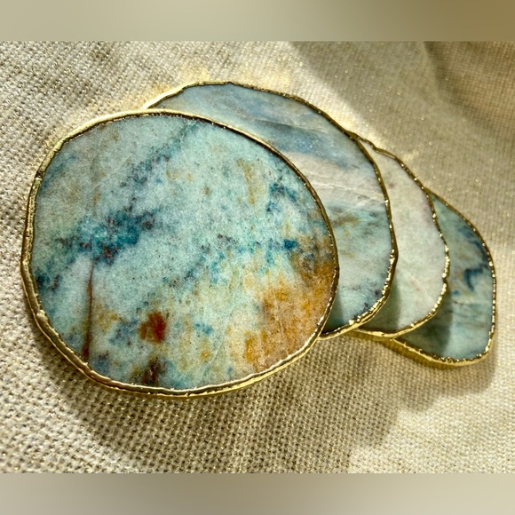 NEW Electroplated Aventurine Coaster Set (4pc) - Picture 7 of 10